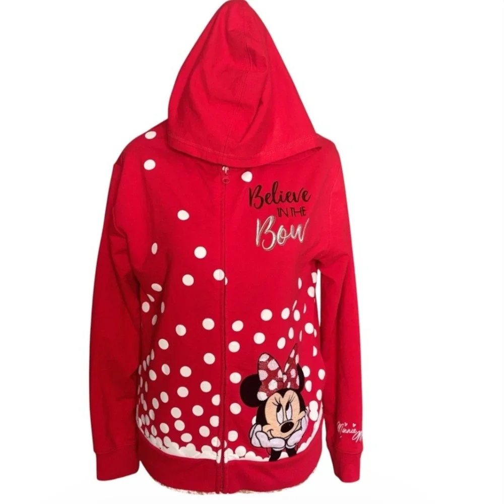Disney Parks Minnie Mouse Red Polka Dot Embroidered Zip Hoodie XL Official youth